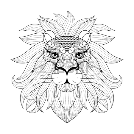 450x450 Hand Drawn Ornamental Lion For Adult Coloring Pages, Post Card