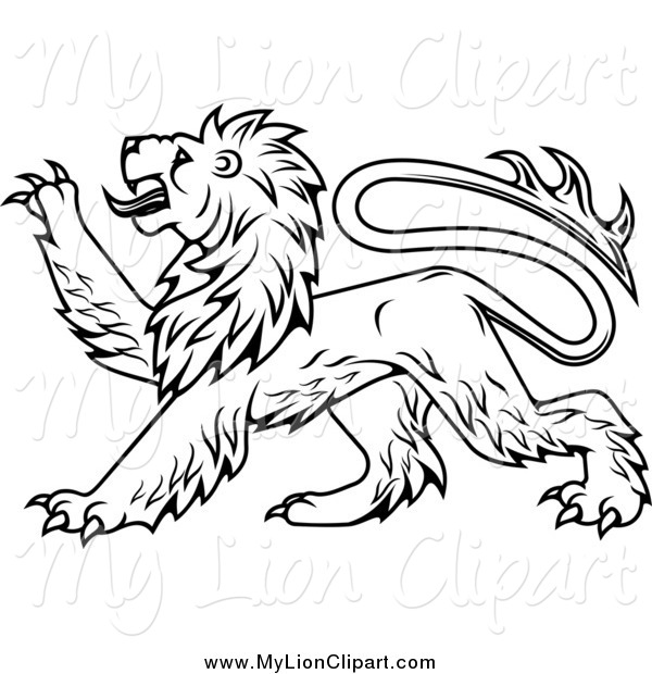 600x620 Clipart Of A Black And White Heraldic Lion In Profile By Vector