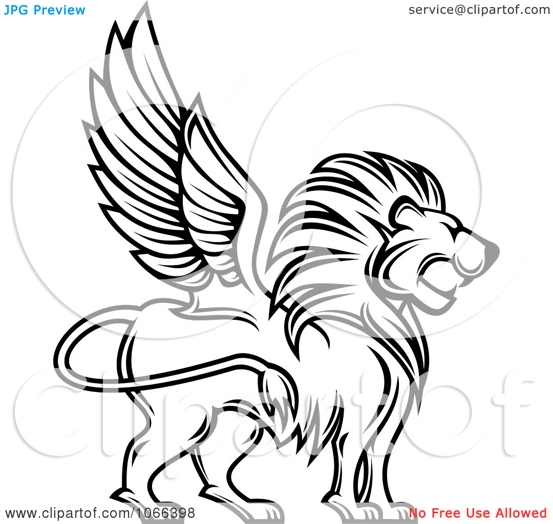1080x1024 Clipart Outlined Winged Lion Profile