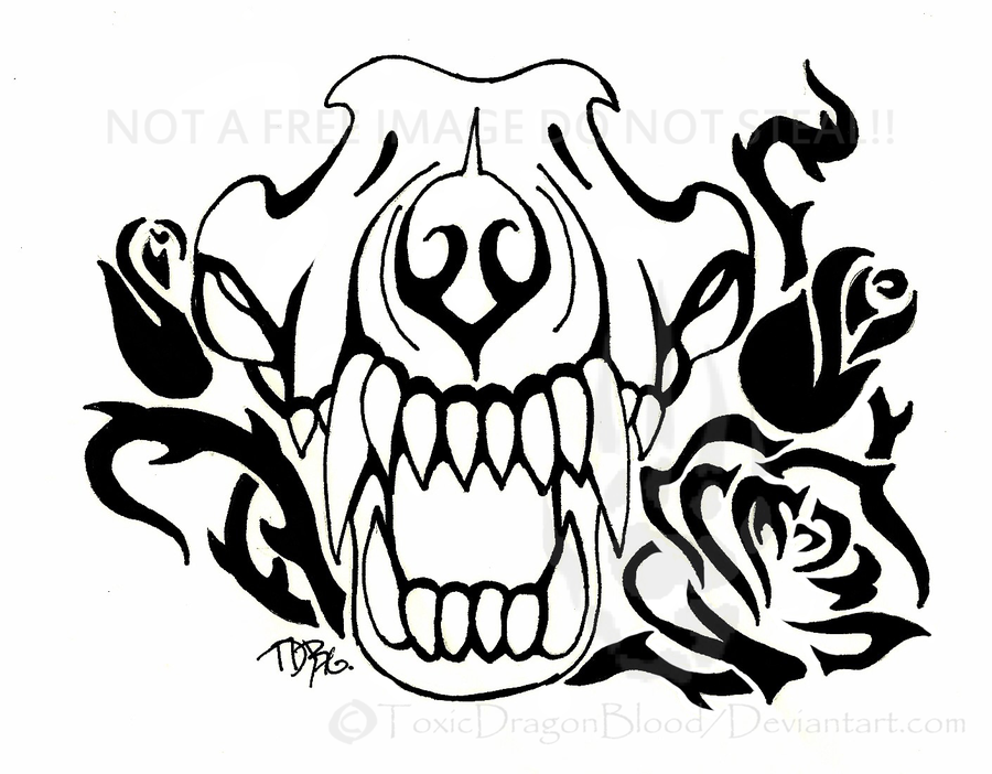 900x702 Wolf Skull And Roses By Toxicdragonblood