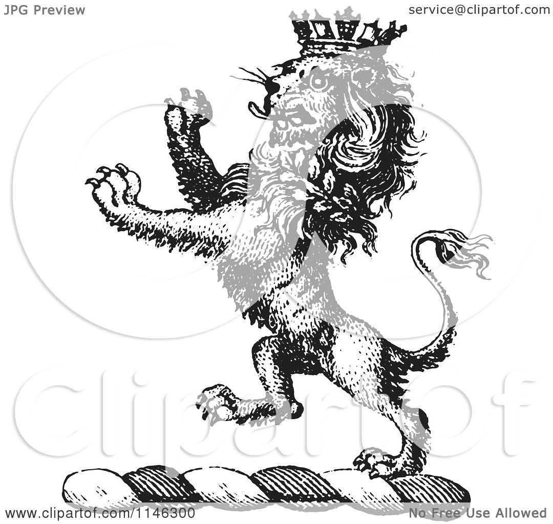1080x1024 Clipart Of A Black And White Vintage Lion Crest With A Crown