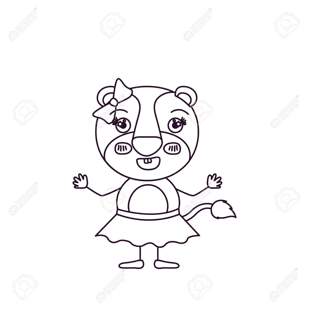 1300x1300 Sketch Silhouette Caricature Half Body Of Female Lioness With Bow