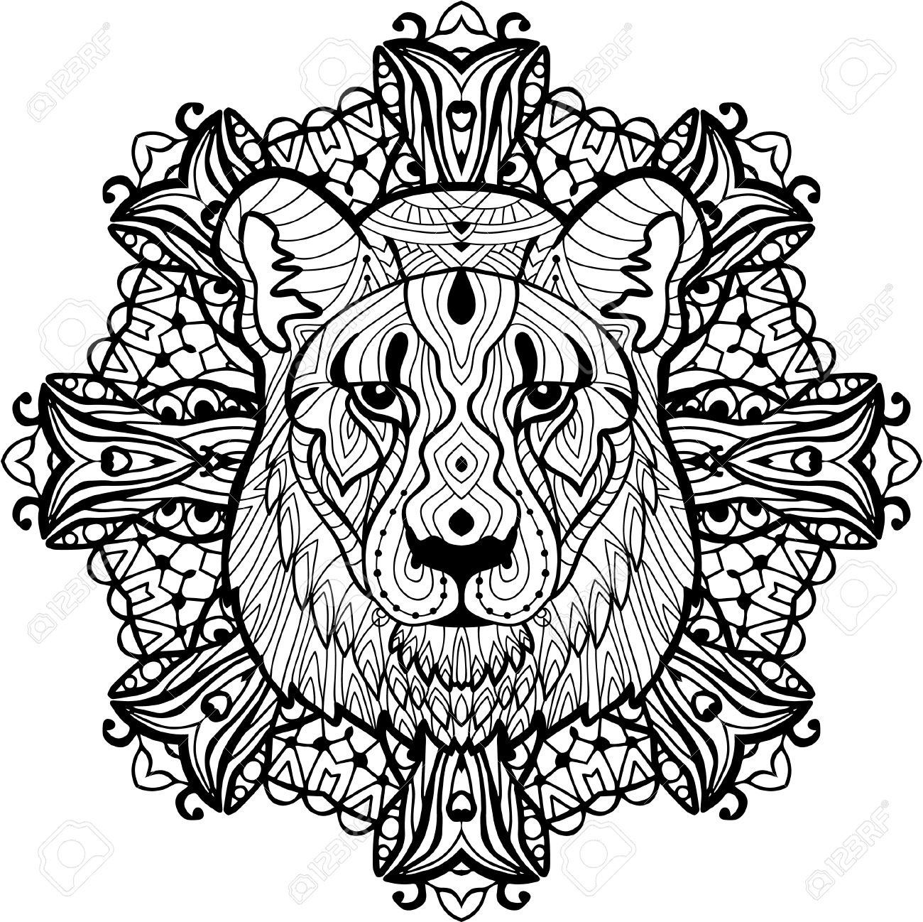 1300x1298 Totem Coloring Page For Adults. Painted The Predatory Lioness
