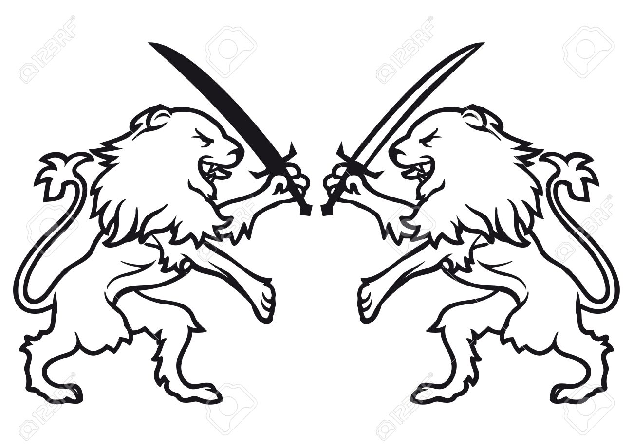 1300x919 Lions Fighting With Swords Royalty Free Cliparts, Vectors,