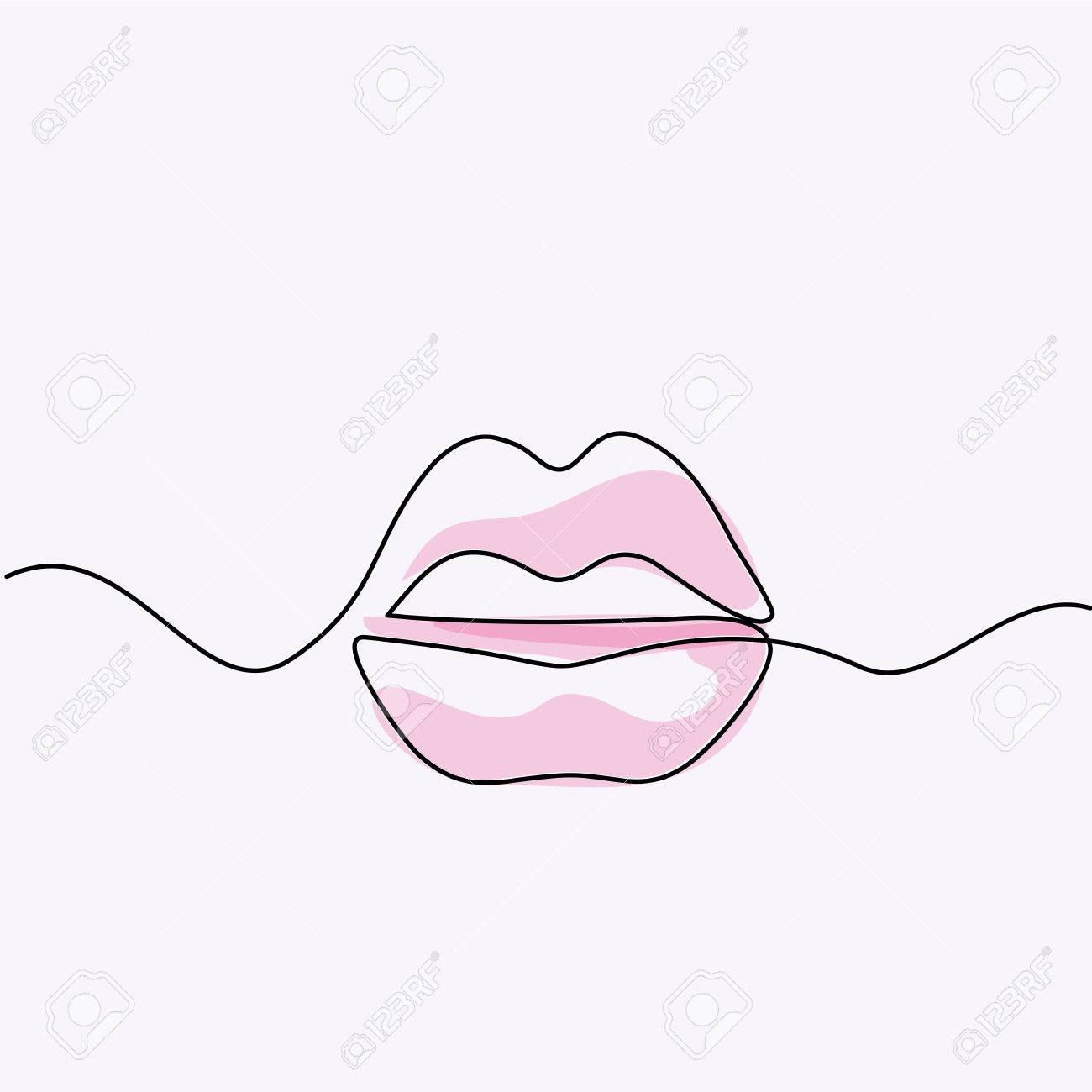 1300x1300 Continuous Line Drawing. Beautiful Woman Lips Logo. Soft Colors