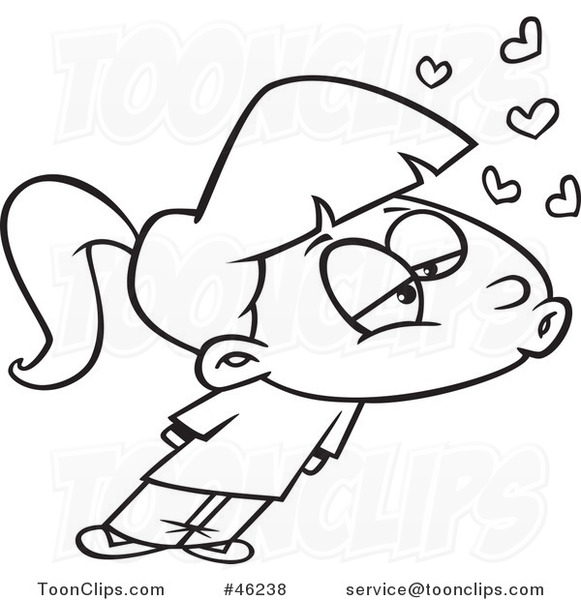 581x600 Line Art Cartoon Girl With Hearts And Puckered Lips