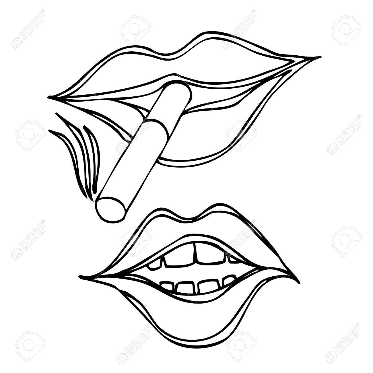 1300x1300 Drawing Sketches Of Female Lips. Isolated On White Royalty Free