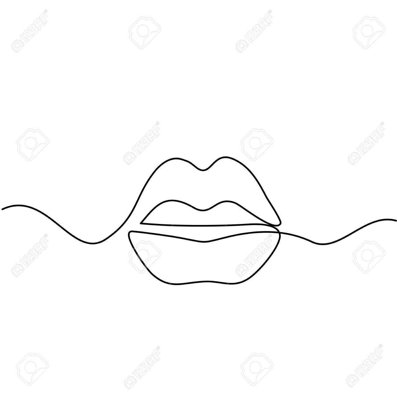 1300x1299 Continuous Line Drawing. Beautiful Woman Lips Logo. Black