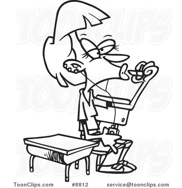 581x600 Cartoon Black And White Line Drawing Of A High School Girl