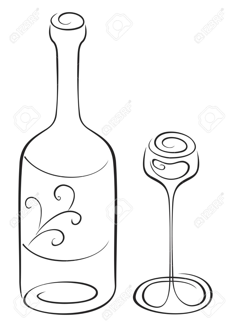 919x1300 Symbol Of Bottle And Glass On Sketch Royalty Free Cliparts