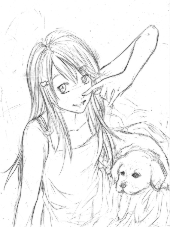 566x757 Little Girl And Her Puppy By Kumihan