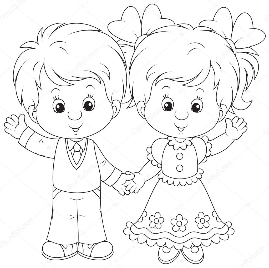 1023x1018 Little Boy And Girl Waving Stock Vector Alexbannykh