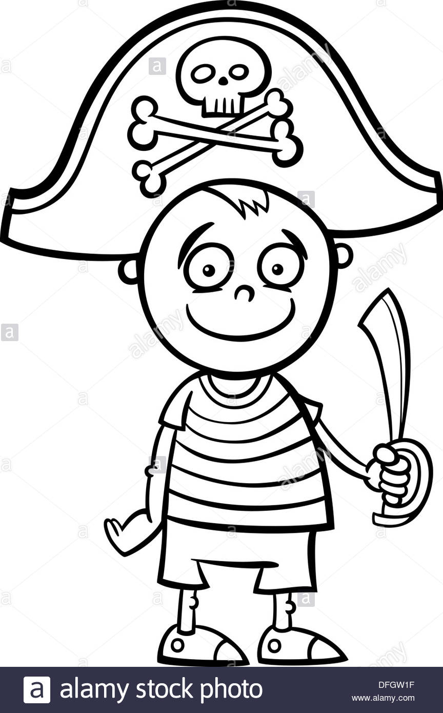 864x1390 Black And White Cartoon Illustration Of Cute Little Boy In Pirate