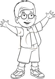 210x300 Black And White Cartoon Of A Cute Little Boy With Glasses Reaching