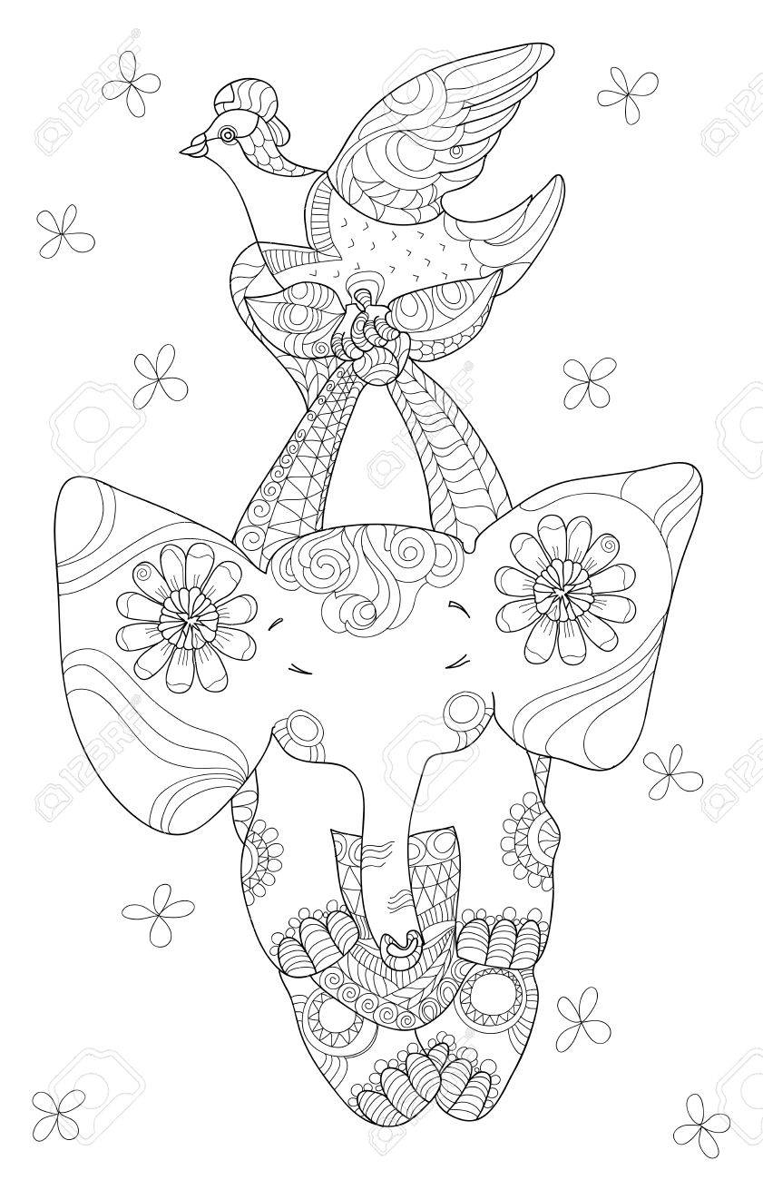 841x1300 Cute Little Elephant, Black And White, Totem Tribal Tattoo Style