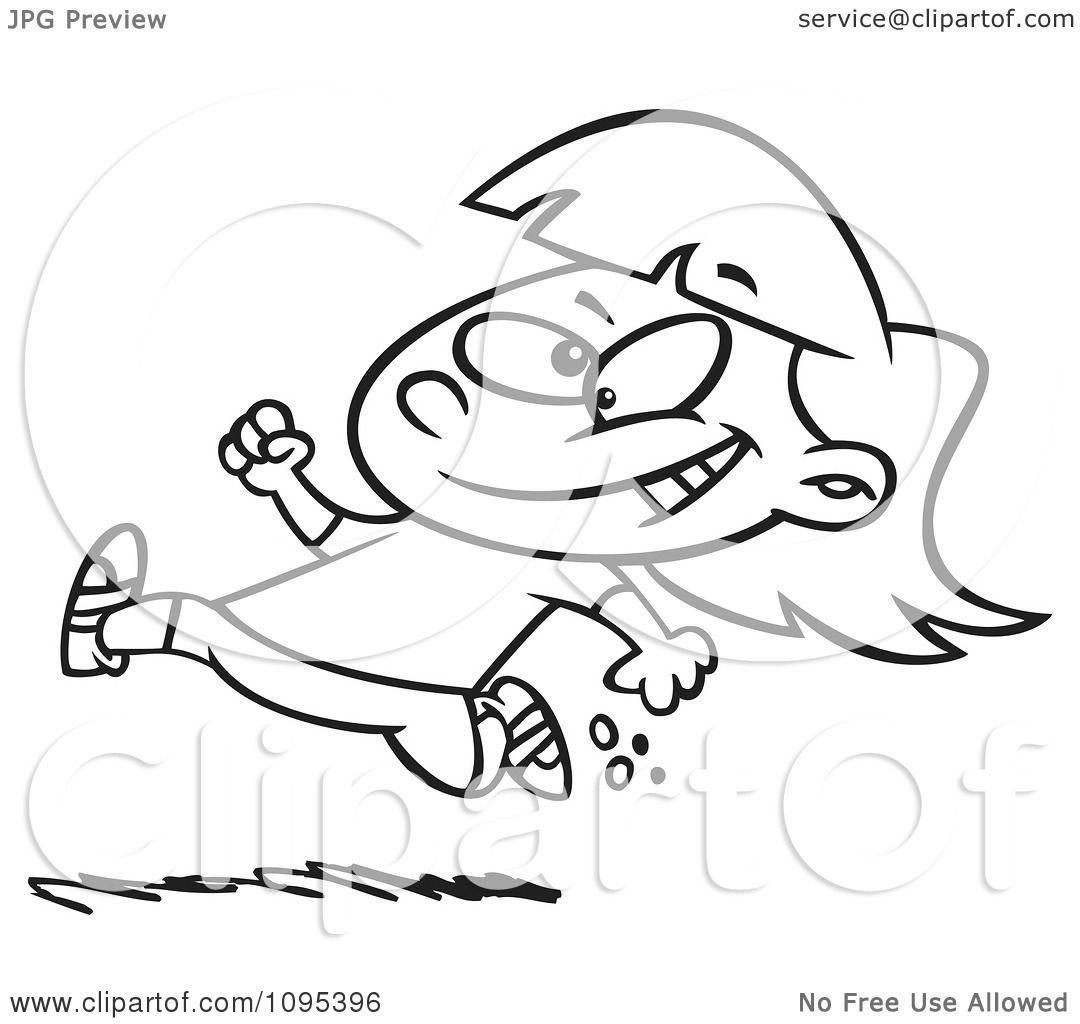 1080x1024 Clipart Black And White Outline Cartoon Little Girl Running