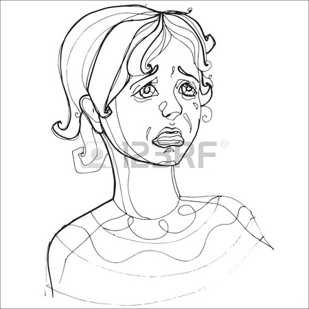 450x450 Young Girl Severely Crying, Human Emotions. Sketch Hand Drawing