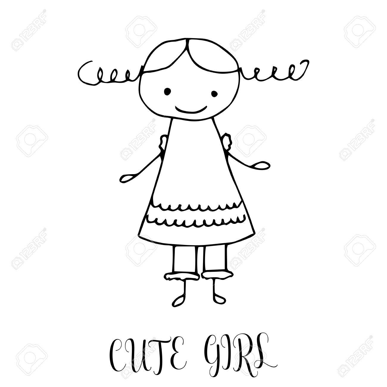 1300x1300 Cute Little Girl. Hand Drawing In Funny Kids Style. Design Element