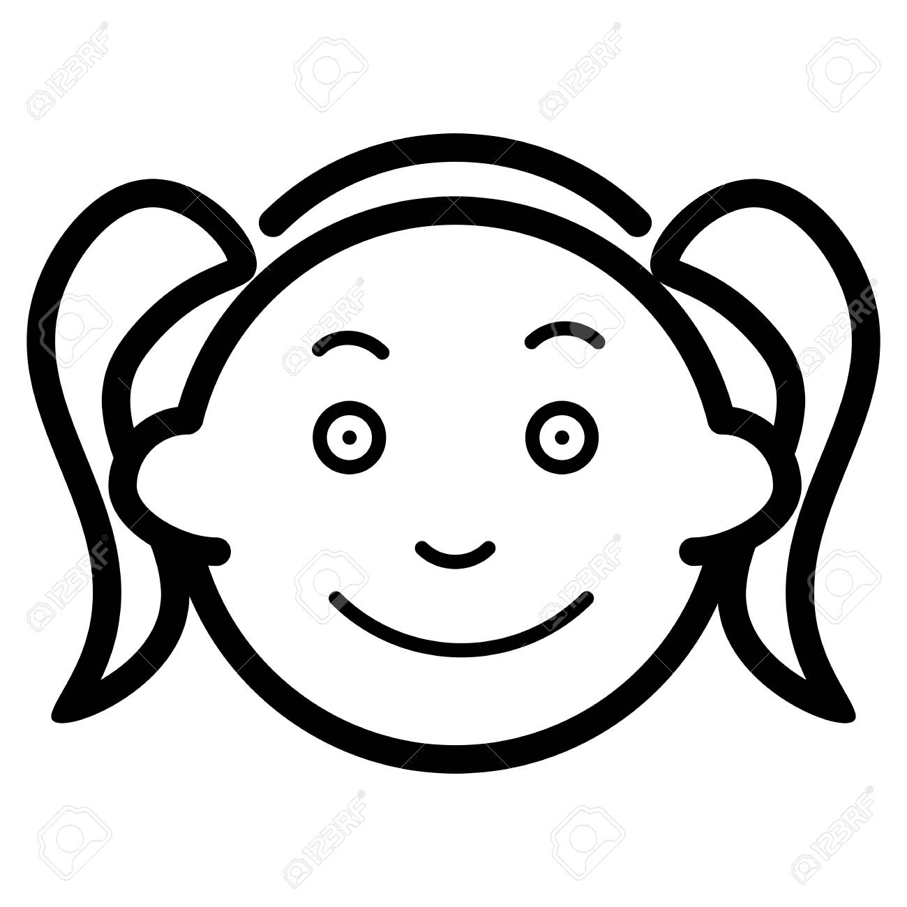 1300x1300 Girl Vector Icon. Black And White Funny Little Girl Face