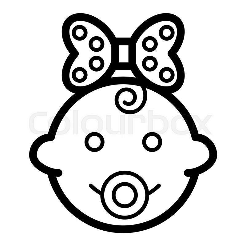 800x800 Baby Girl Vector Icon. Black And White Funny Baby Girl Face
