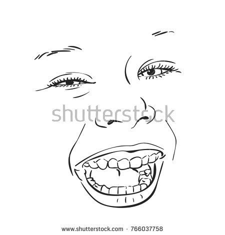 450x470 Sketch Of Happy Laughing Little Girl Face, Hand Drawn Vector