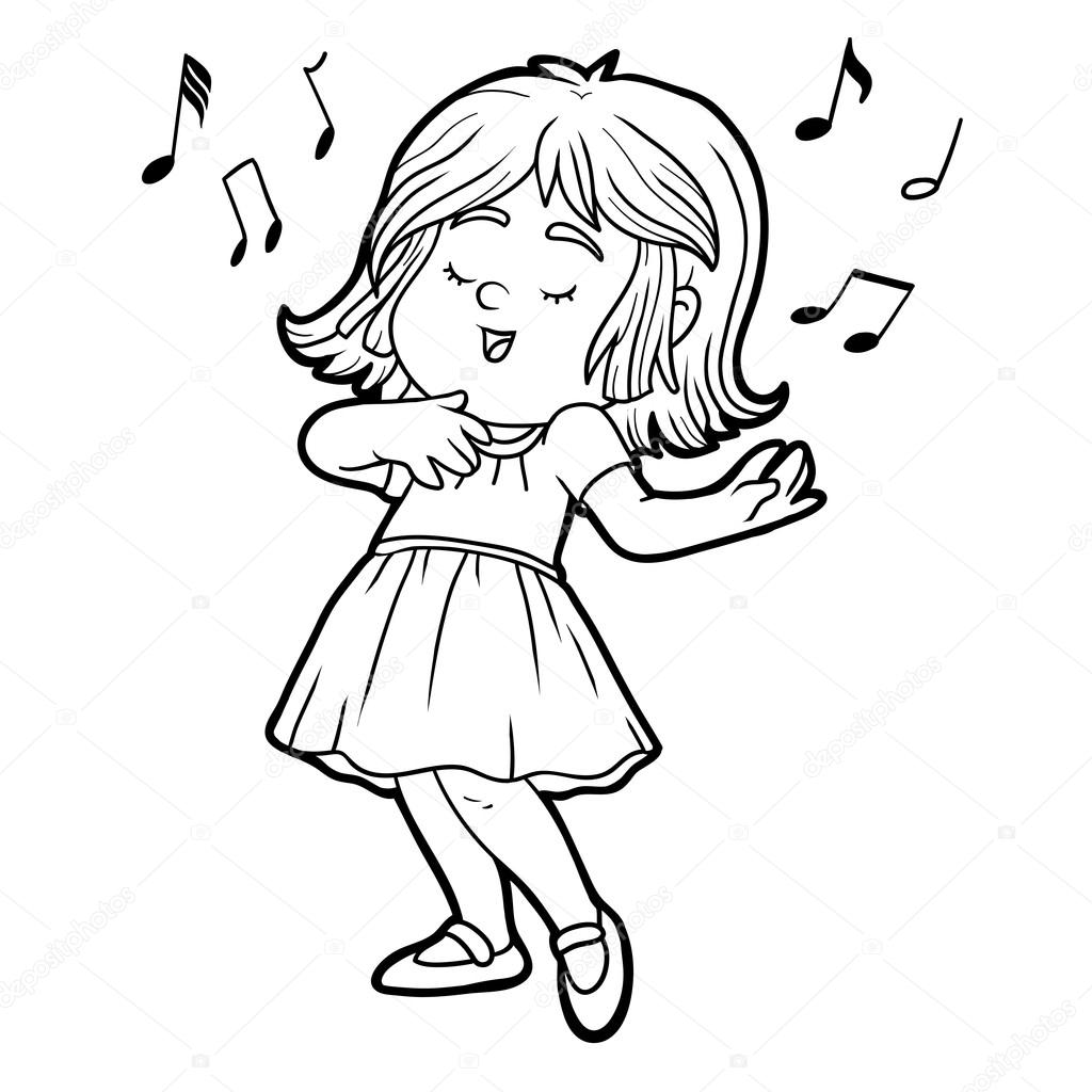 1024x1024 Coloring Book Little Girl In A Red Dress Is Singing A Song
