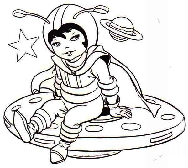 600x536 A Cute Little Girl Dress On Astronaut Costume Coloring Page