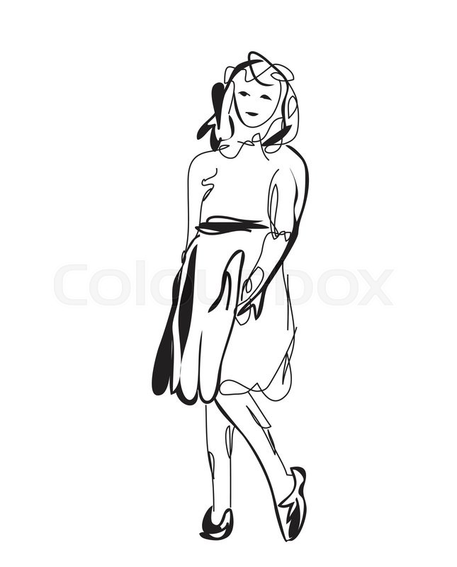 645x800 Little Girl In The Dress. Fashion Baby Sketch Stock Vector