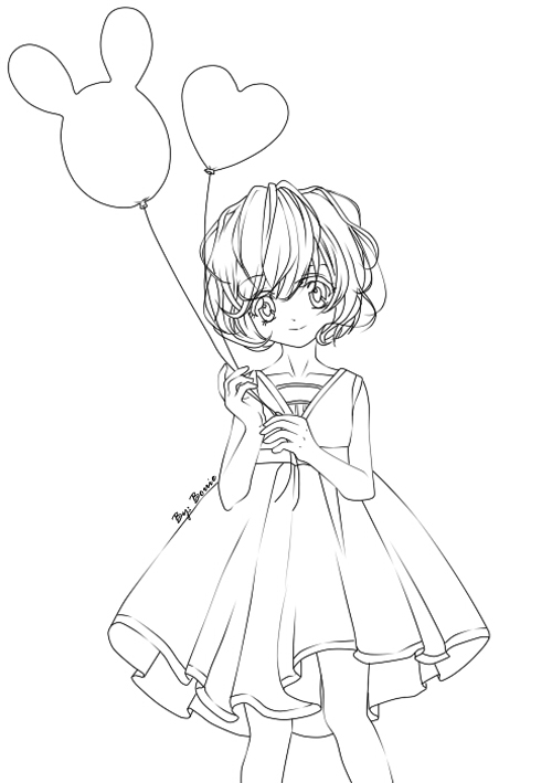 500x709 Line Art Little Girl With Balloons By Cain2011