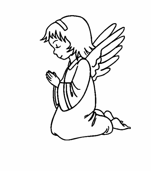 529x600 Little Colorless Praying Angel Girl On Knees Tattoo Design