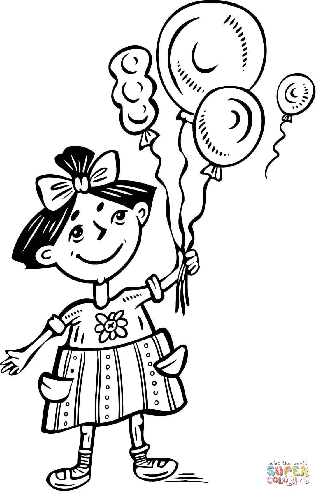 1084x1688 Little Girl Holding Balloons Coloring Page Free Printable