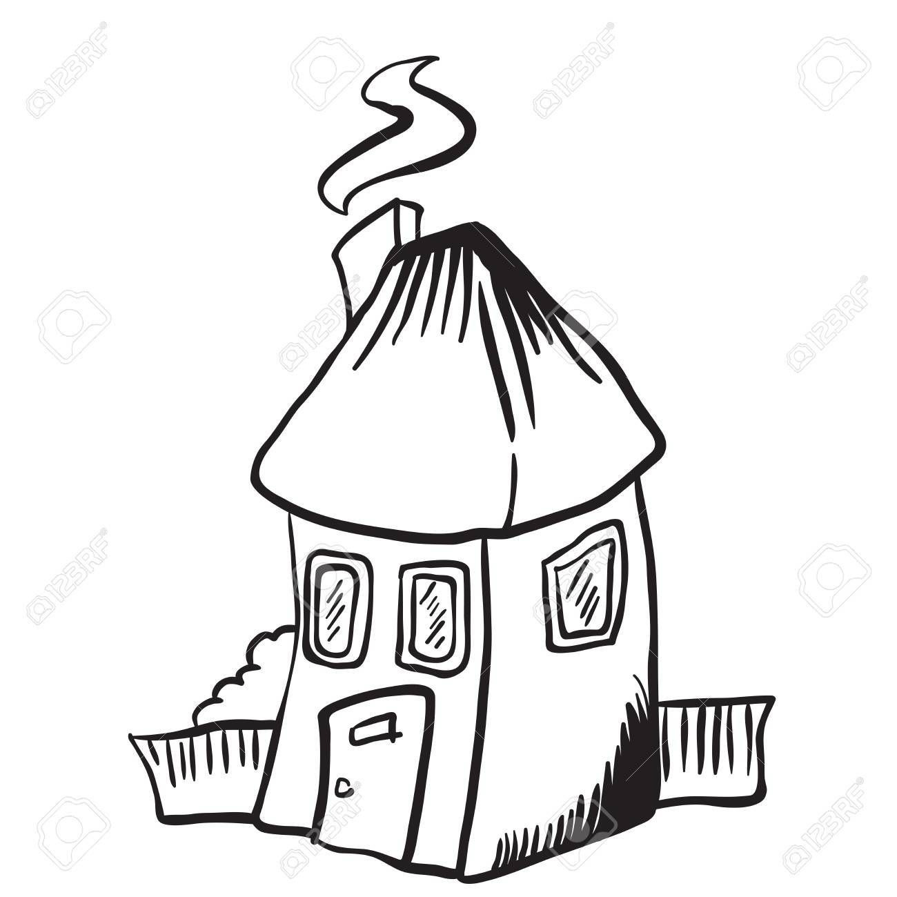 1300x1300 Simple Black And White Little House Isolated Cartoon Royalty Free