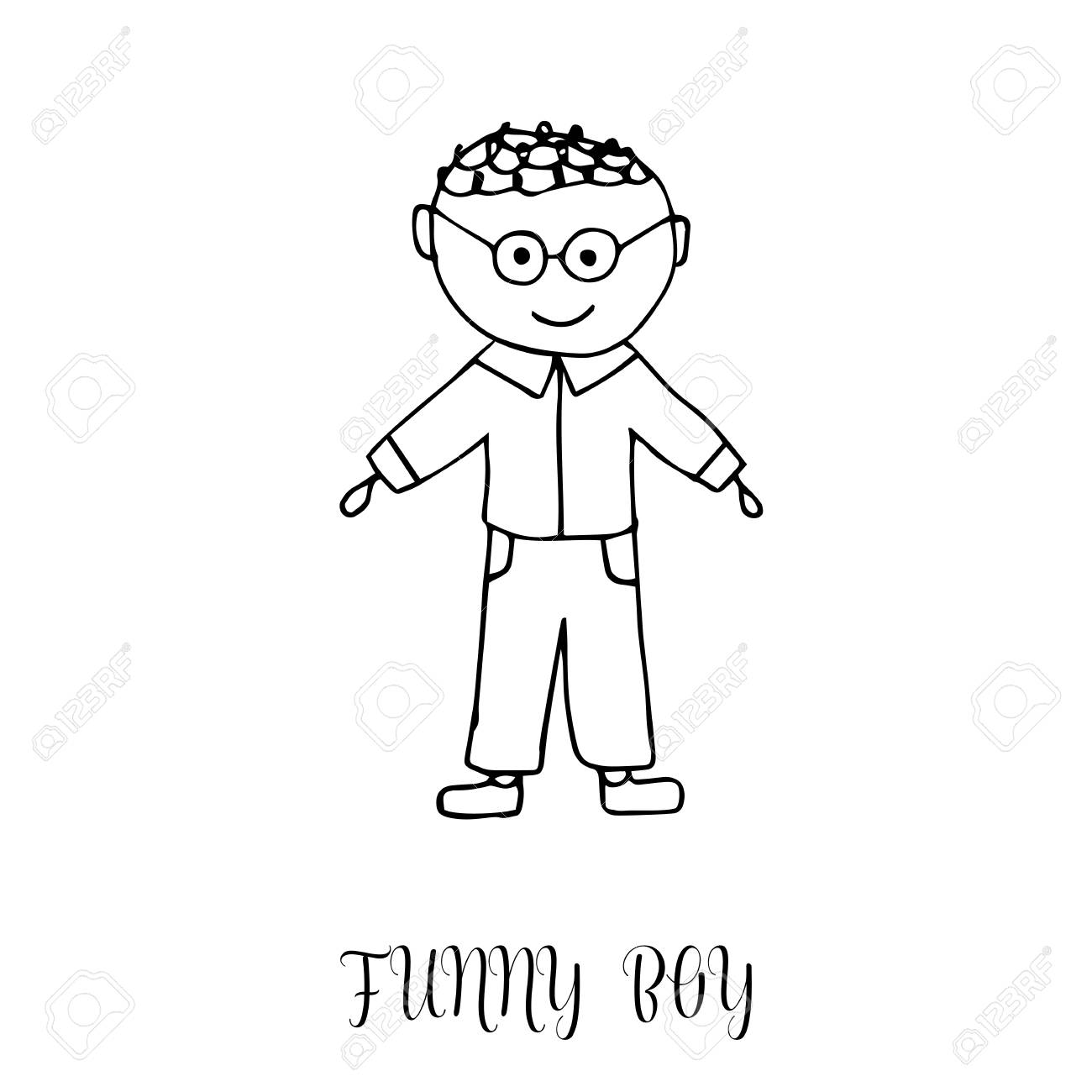 1300x1300 Funny Little Boy. Hand Drawing In Cute Kids Style. Design Element