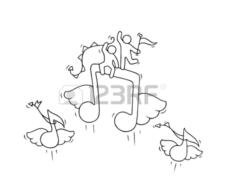 450x378 Sketch Of Working Little People With Flying Pencils. Doodle Cute