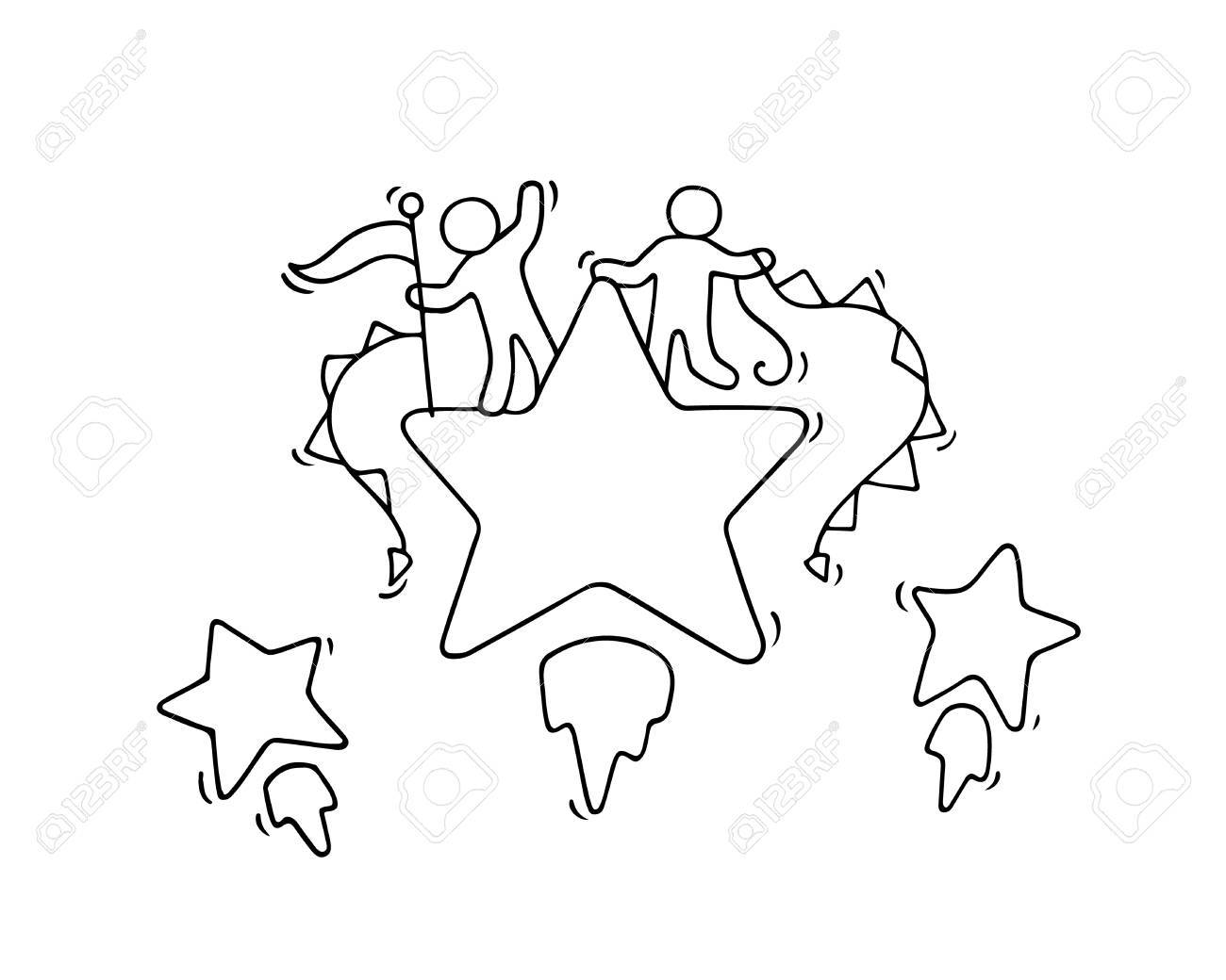 1300x1040 Sketch Of Working Little People With Flying Stars. Doodle Cute