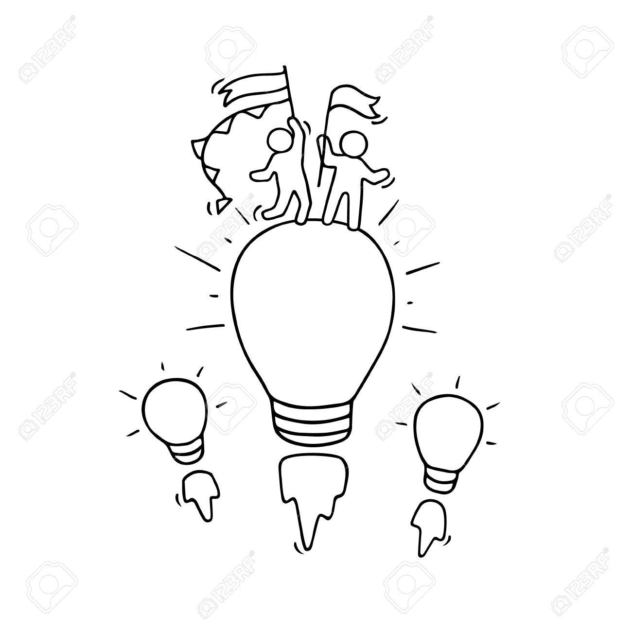 1300x1300 Cartoon Little People With Flying Lamp Idea. Doodle Cute Miniature