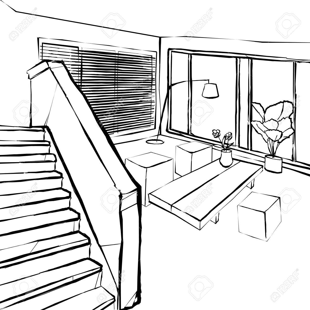 1300x1300 Living Room Sketch, The Stairs In The Living Room Sketch Royalty