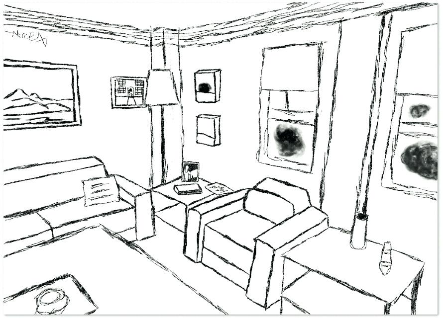 890x640 Line Drawing Living Room