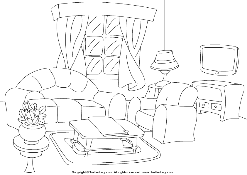 842x595 Living Room Coloring Pages Free