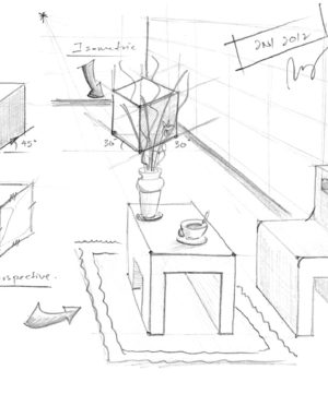 300x372 Hand Sketches Of Interior In Various Perspectives With Simple