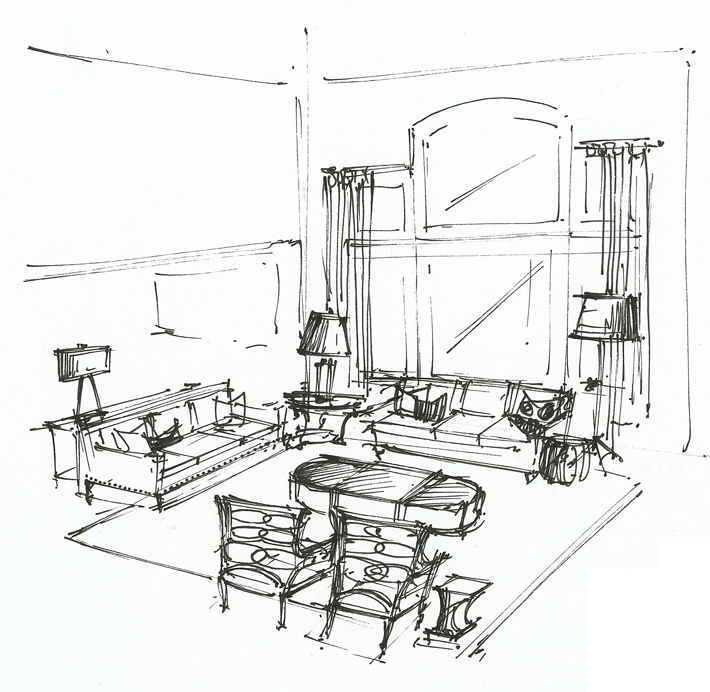 710x692 Living Room Perspective Interior Sketches Floor Plans