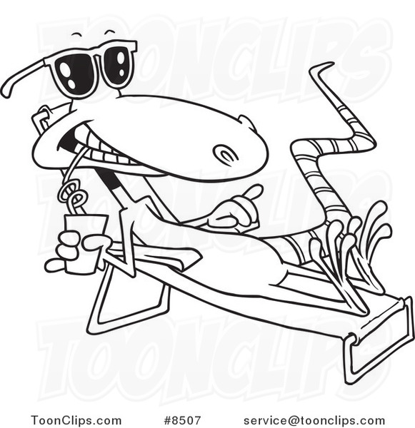 581x600 Cartoon Black And White Line Drawing Of A Sun Bathing Lizard