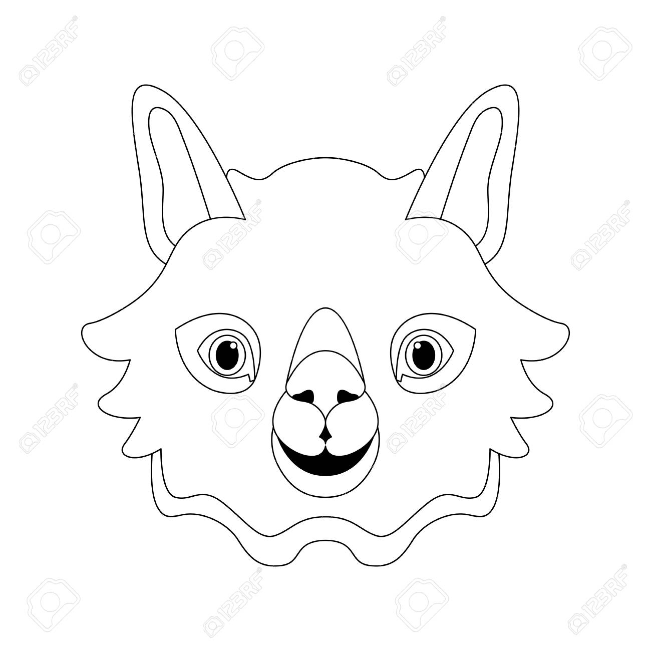 1300x1300 Llama Face Head In Line Drawing Illustration. Royalty Free