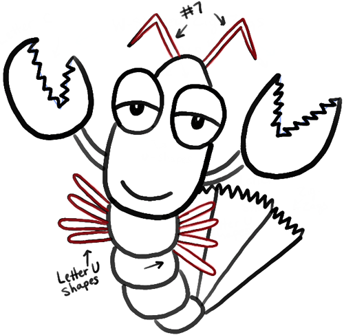 500x487 How To Draw Cartoon Lobsters With Easy Step By Step Drawing