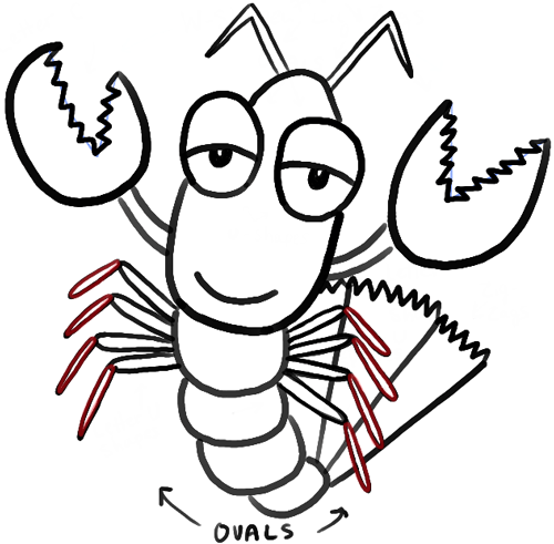 500x491 How To Draw Cartoon Lobsters With Easy Step By Step Drawing