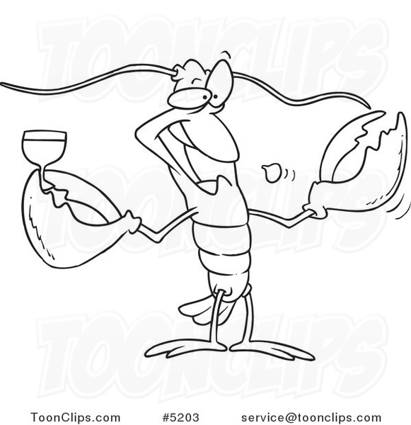 581x600 Cartoon Black And White Line Drawing Of A Lobster Drinking Wine