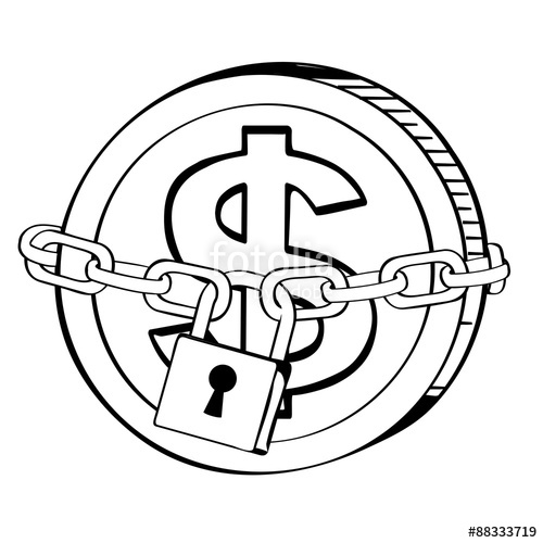 500x500 Money With Lock Line Drawing, Business Concept, Illustration