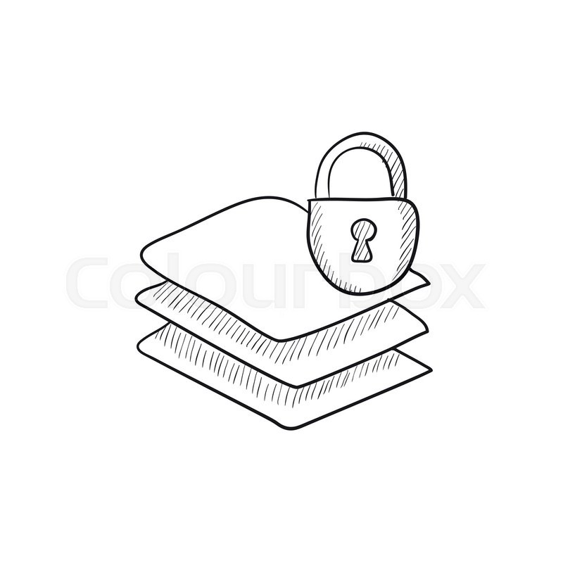 800x800 Stack Of Papers With Lock Vector Sketch Icon Isolated