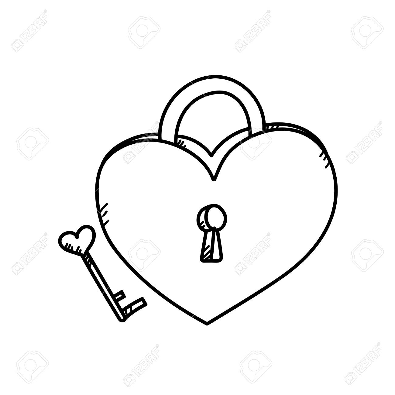1300x1300 Freehand Drawing Heart Lock Illustration Stock Photo, Picture