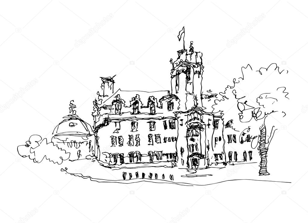 1023x740 Doodle Black And White Ink Sketch Drawing Of Famous Place In Lon